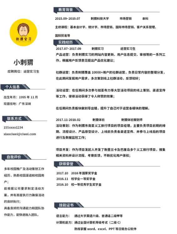 今天的云模板告诉你如何写一份好简历